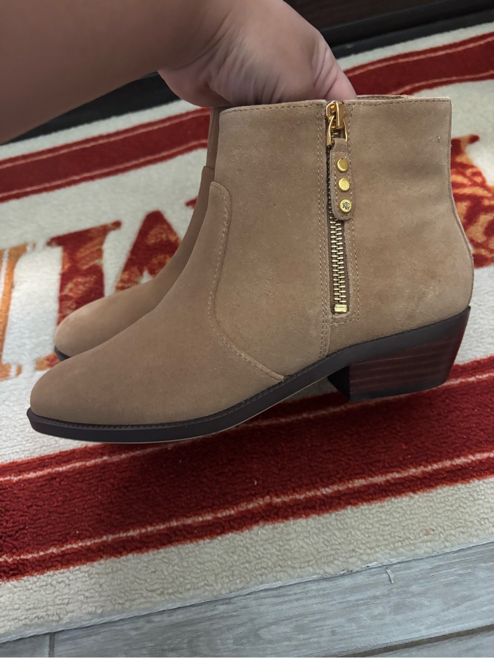 Ralph Lauren Suede Ankle Booties in Tan - Women's Fashion Boot